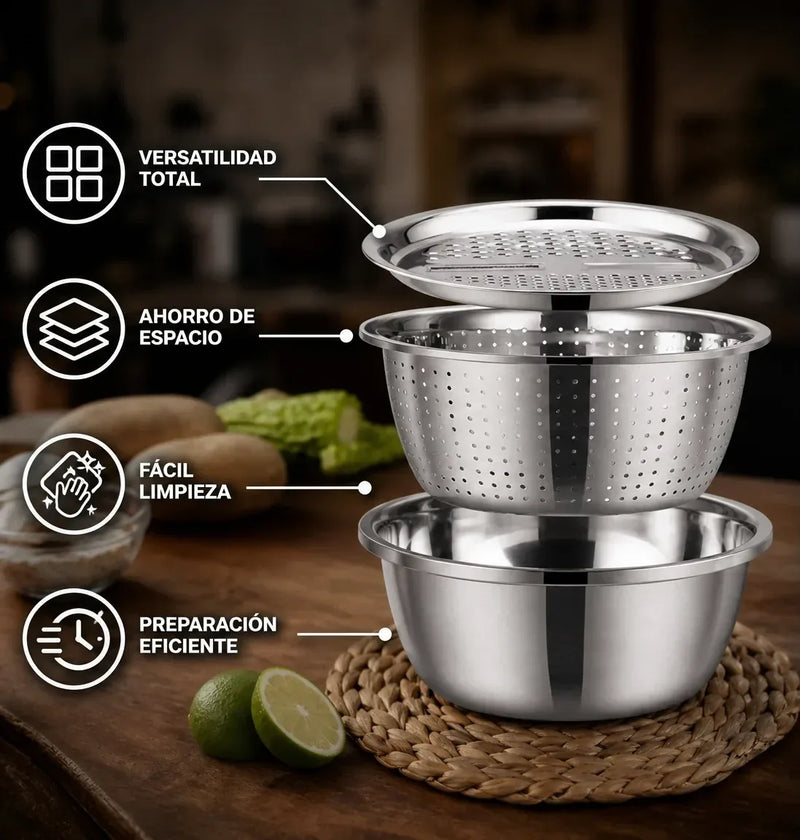 Set Bowl Con Colador Y Rayador